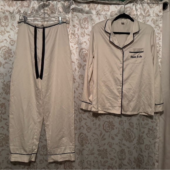 Women's Cream Pajama Set with Black Trim - Picture 1 of 4